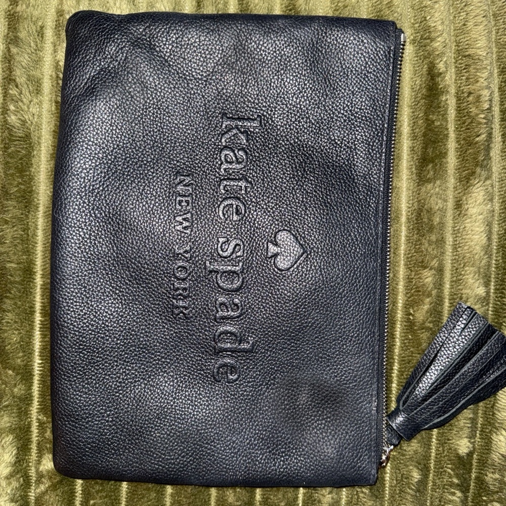 Kate Spade Black Leather Clutch with Tassel